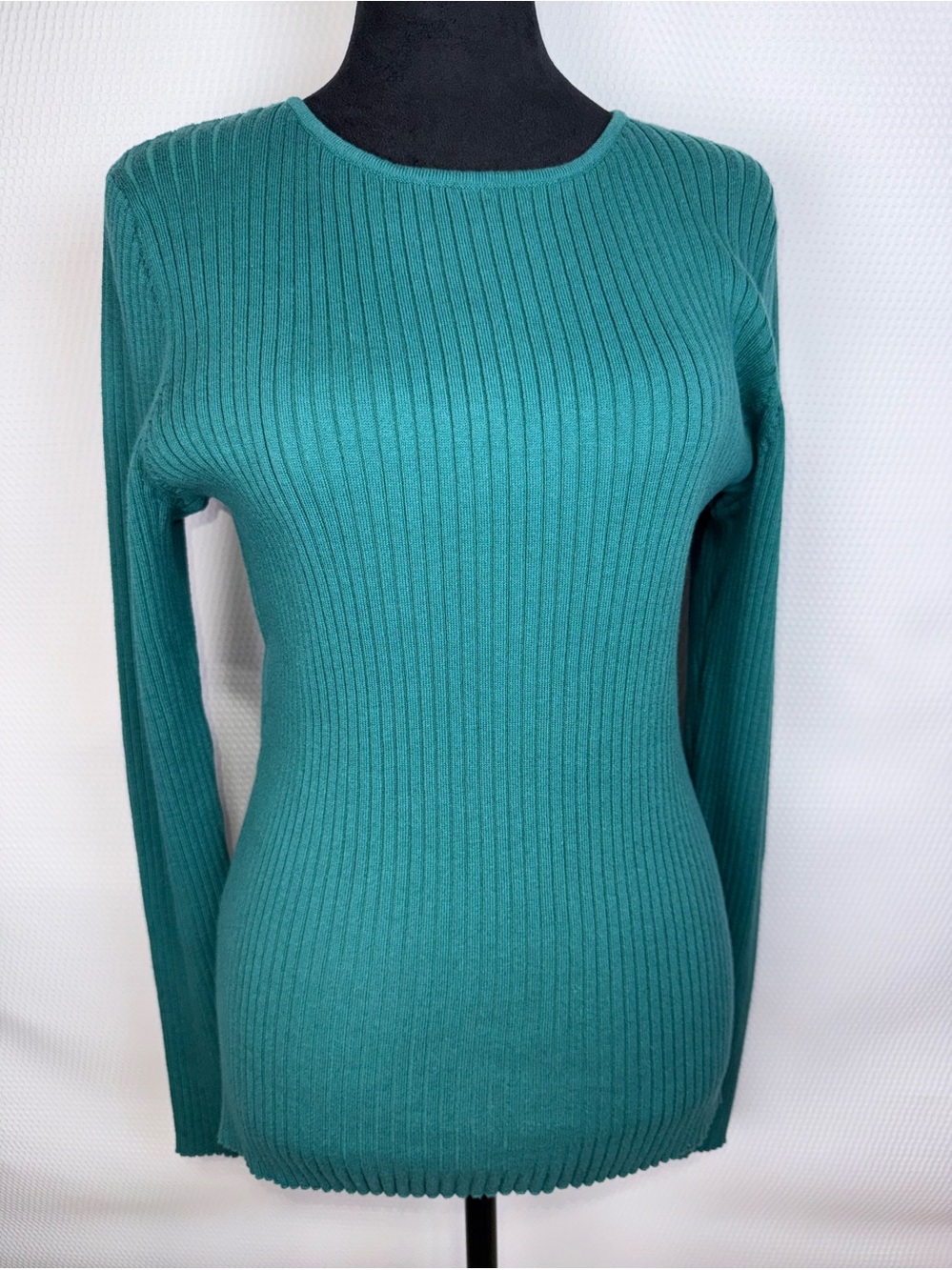 Chadwicks Ribbed Knit Sweater Women’s Large Teal Cotton Blend Long Sleeve Soft!